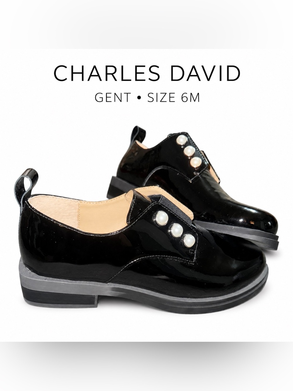 Charles David Black Patent Pearl Accent Women's Loafers
